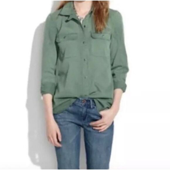 MADEWELL Womens Tomboy Work Shirt Sz S EUC Green Button-Up 100% Cotton 47515 - Picture 1 of 13